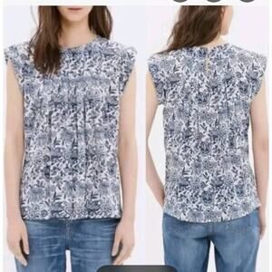 Madewell GardenPorcelain Floral Silk Blouse blue Size XS Festival Summer Vibes